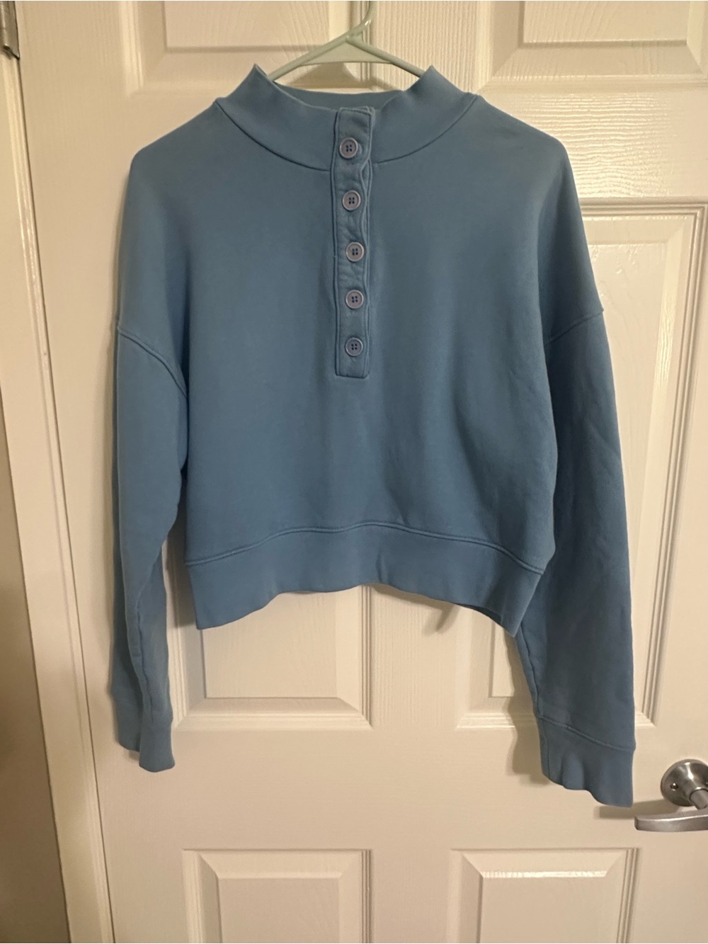 Reformation Organic Cotton Cropped Sweatshirt in Light Blue
